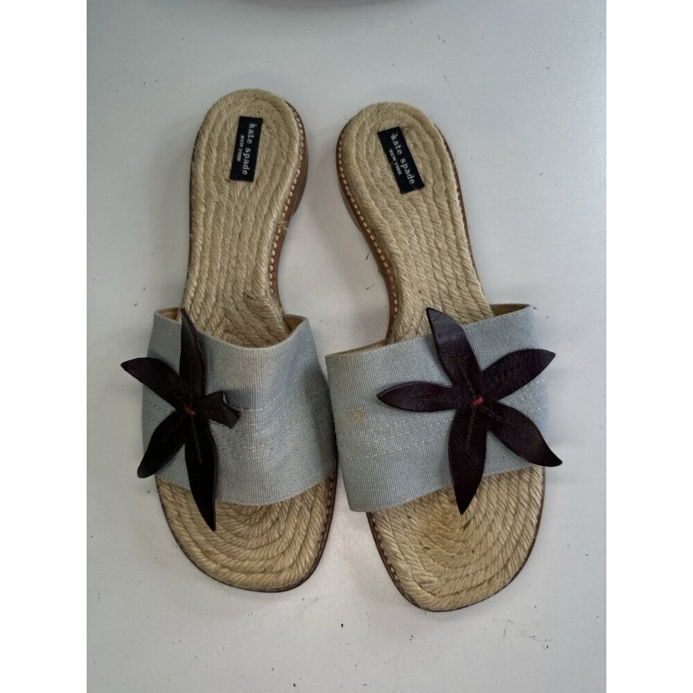 Kate Spade Women's Blue Floral Raffia Insole Slide Sandals 40/9.5 Made in Spain